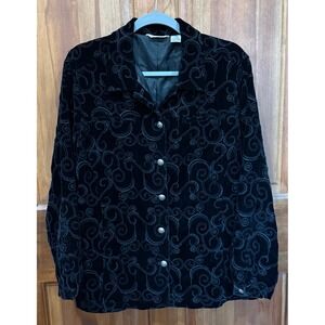 Laura Ashley Black Velvet Burnout Swirl Jacket Blazer XL